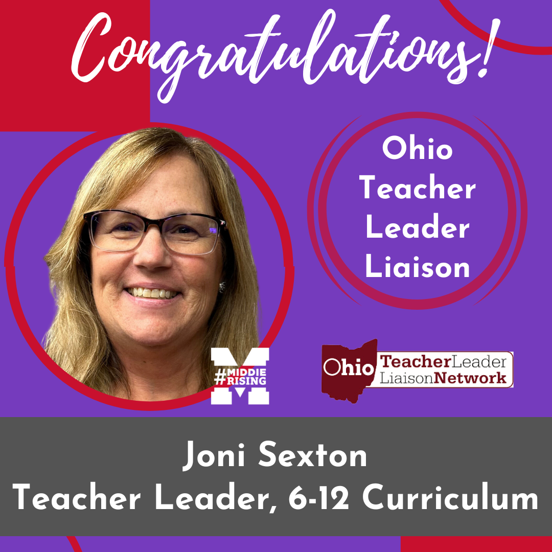 Purple graphic featuring picture of Joni Sexton, Teacher Leader